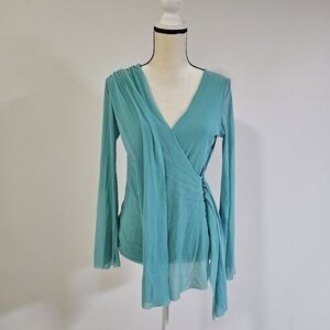 Teal Wrap-Style Long Sleeve Women's Top
